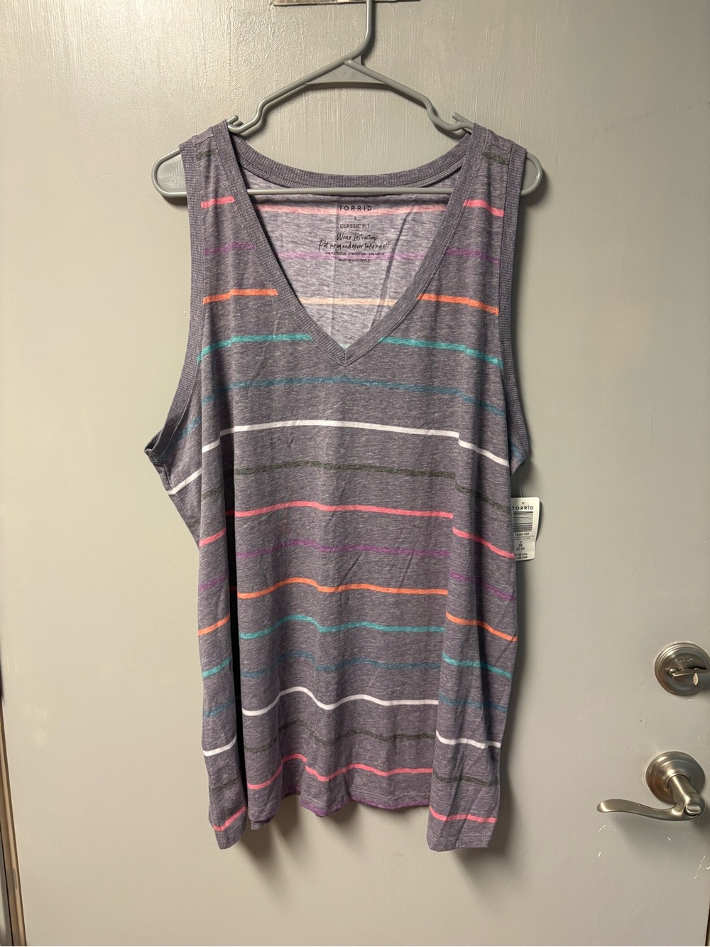 Torrid Gray Striped V-Neck Tank Top - Multicolor Stripes Size 3 (22/24). NEW
